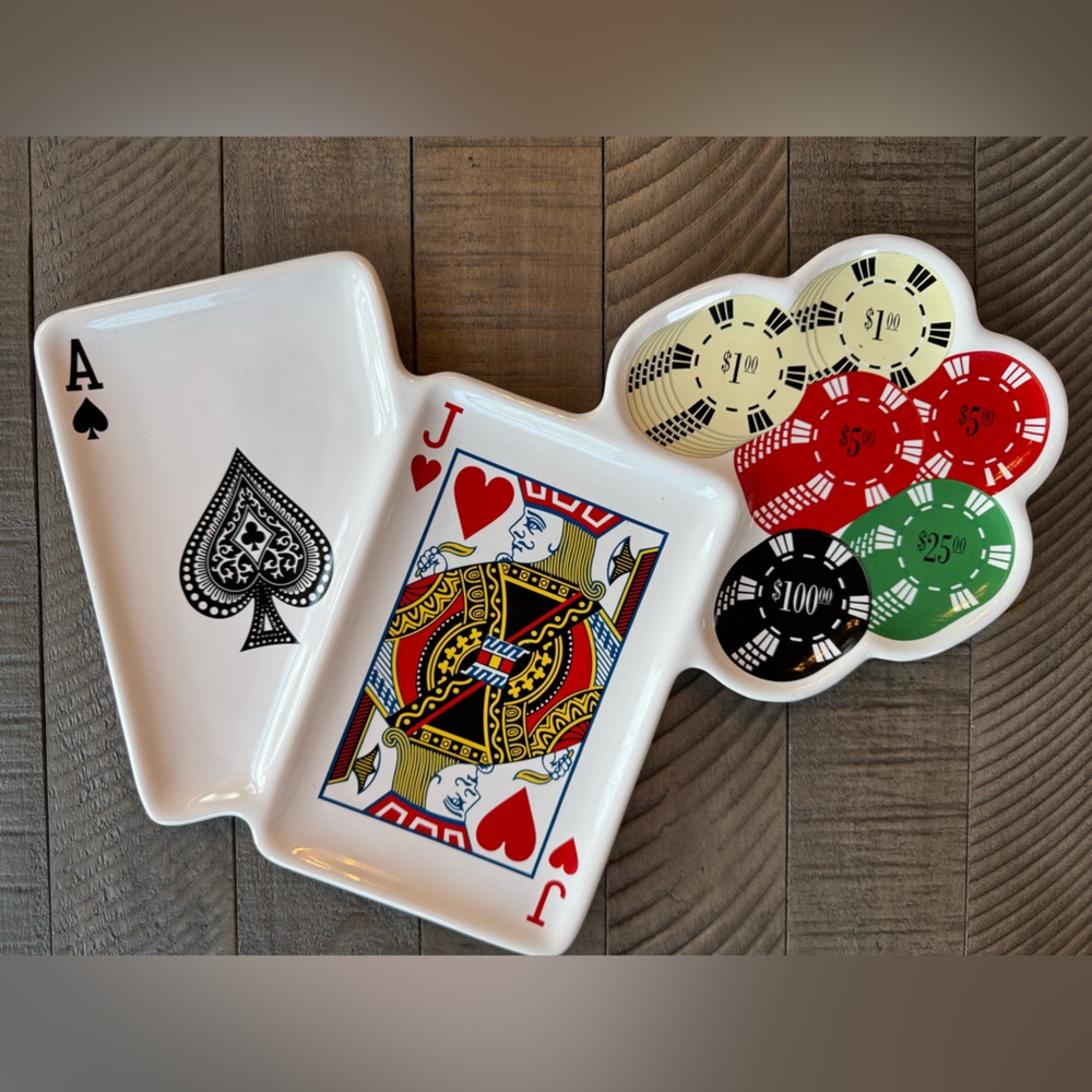 Luminarc Casino Night Blackjack Divided Serving Tray. Perfect For Game Night! - Picture 5 of 9